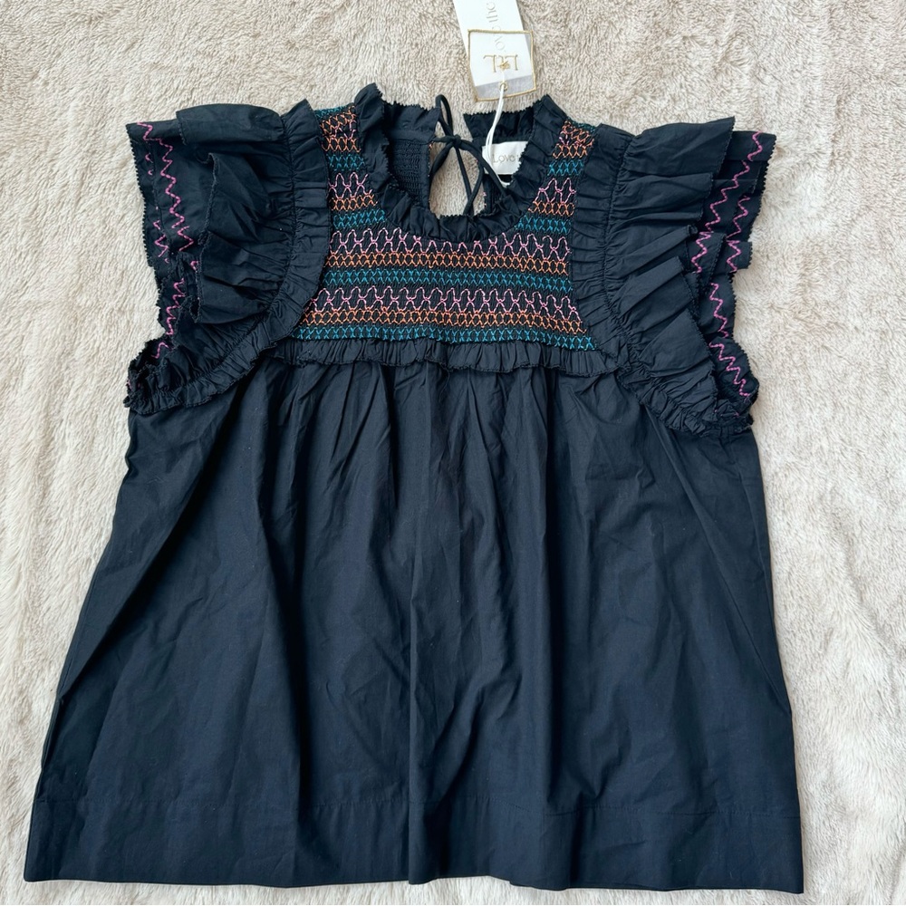 Love The Label Anthropologie Poppy top black multi size M - Picture 4 of 9